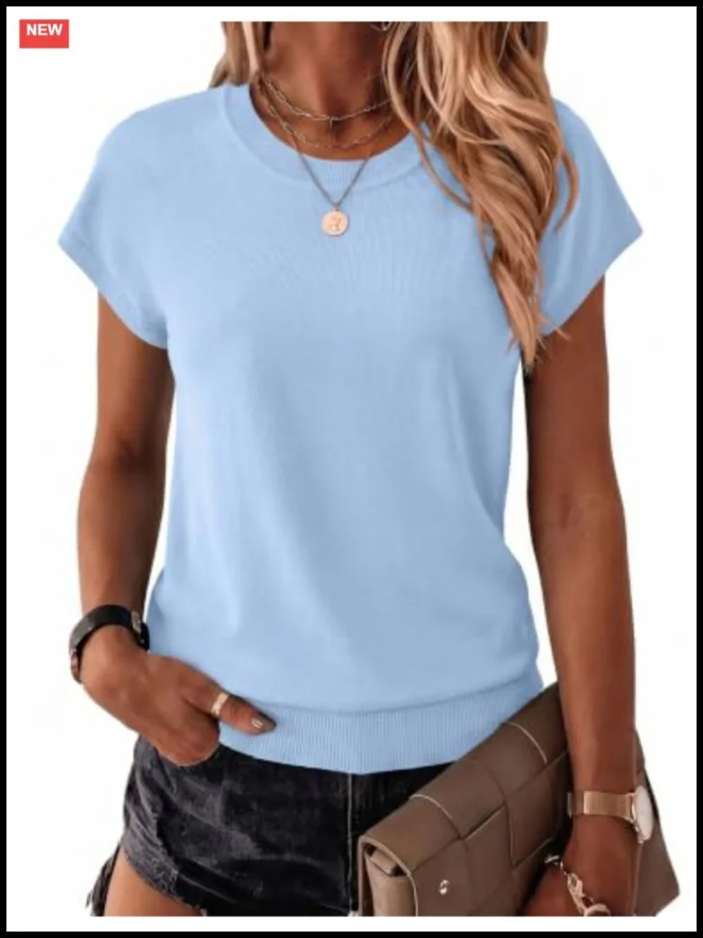 Women's Viscose Crewneck Short Sleeve Sweater Pullover Ribbed Knit